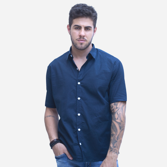 Camisa masculina manga curta azul marinho