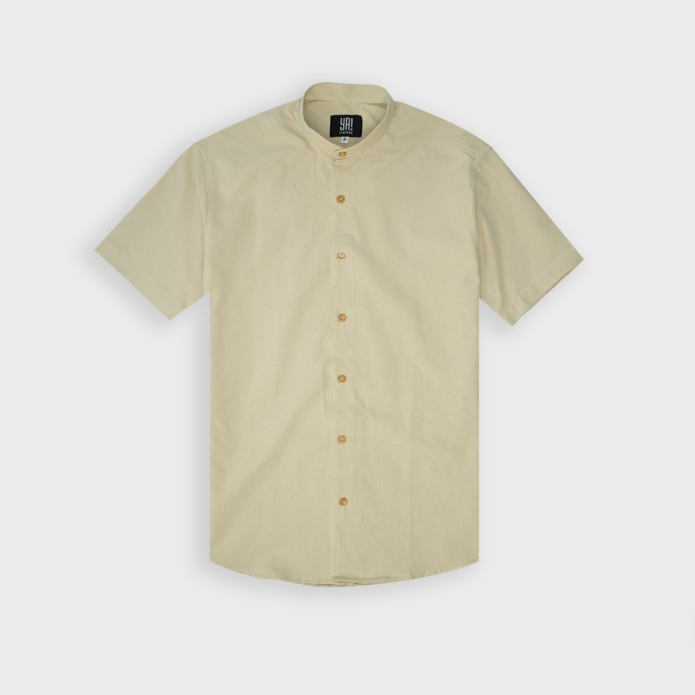 Camisa masculina gola padre de linho areia