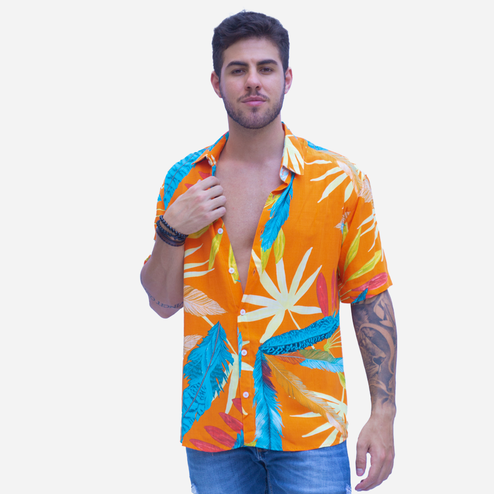 Camisa de viscose estampada laranja