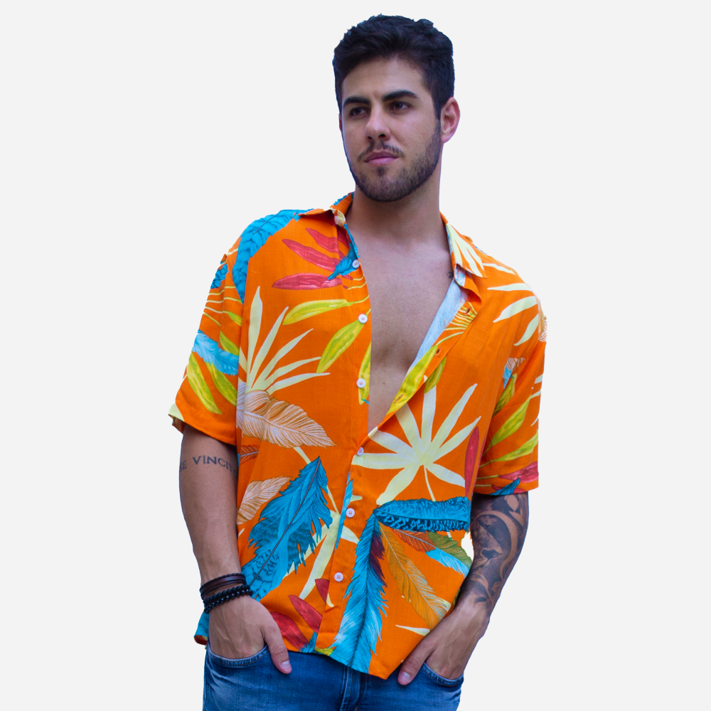 Camisa de viscose estampada laranja