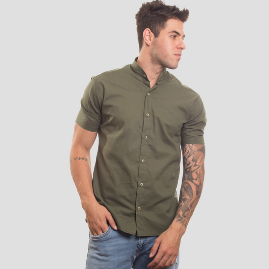 Camisa masculina gola padre verde