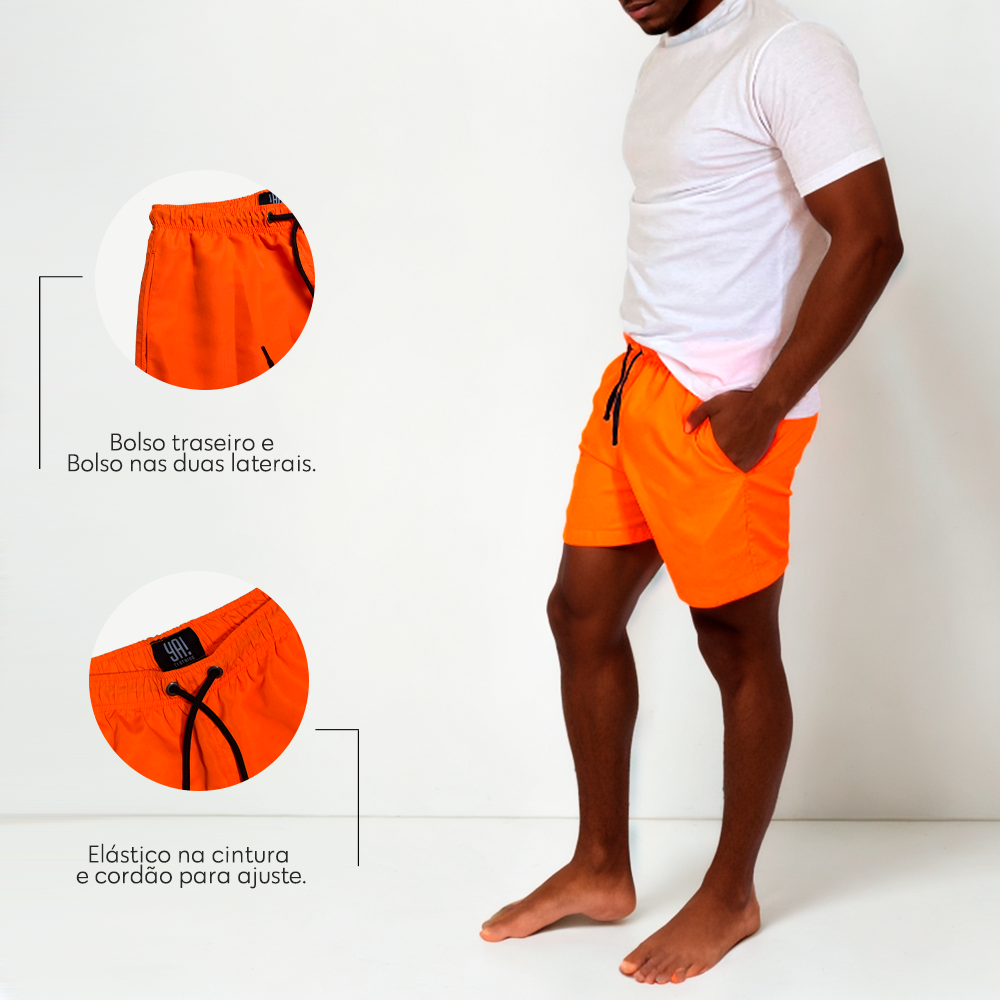 Shorts curto masculino de tactel laranja neon