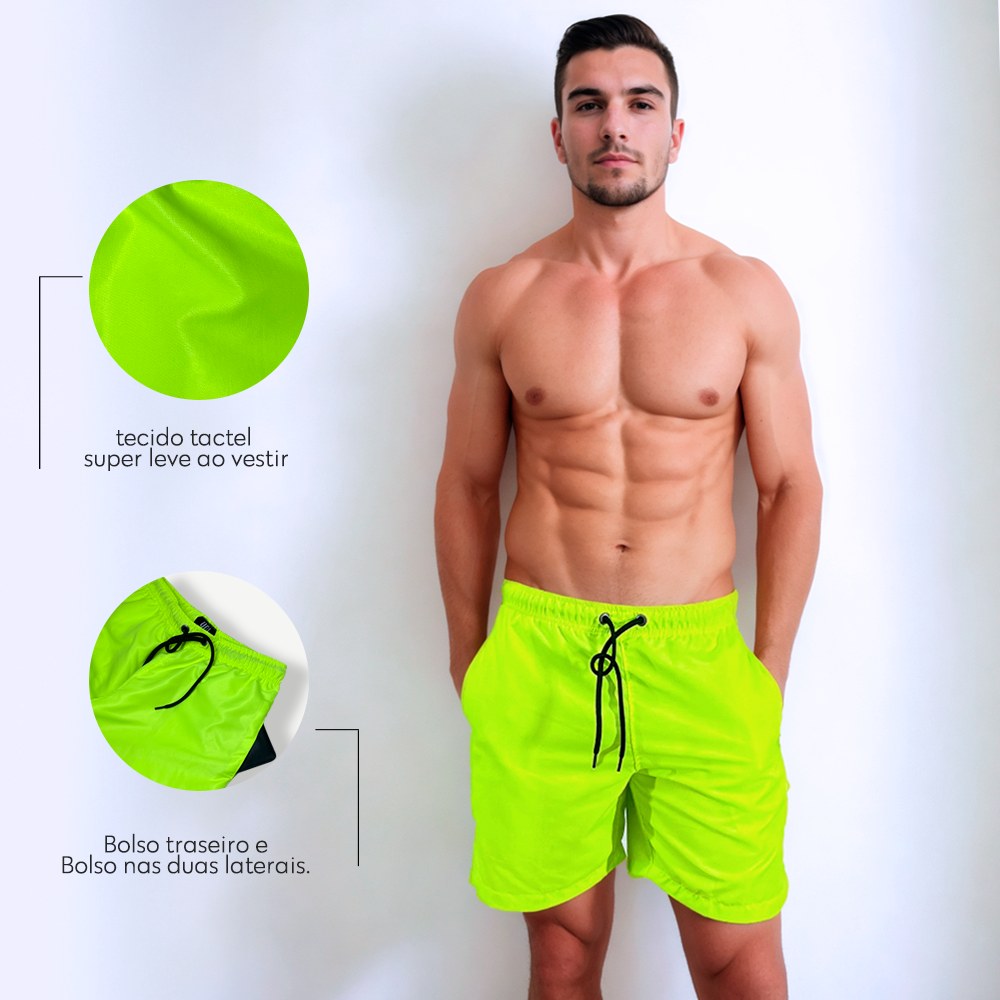 Shorts curto masculino de tactel verde neon