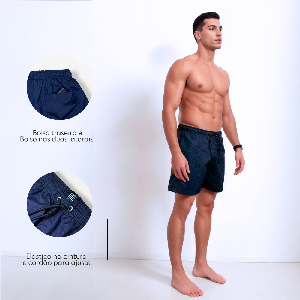 Shorts curto masculino de tactel azul marinho